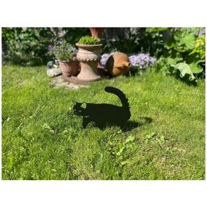 Декор из металла для сада, дачи "Черный кот", 30*25 см