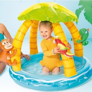Детский надувной бассейн с навесом 102х86 см, надувное дно, от 1-3 лет, без насоса, Intex 58417