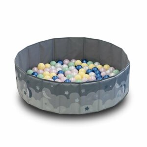 Детский сухой бассейн UNIX Kids Moon 100 Grey + 150 шариков, диаметр 100 см, складной, сумочка в комплекте, высота бортиков 30 см, серый