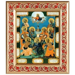 Девять мучеников Кизических, XVIII в, икона в рамке с узором 14,5*16,5 см