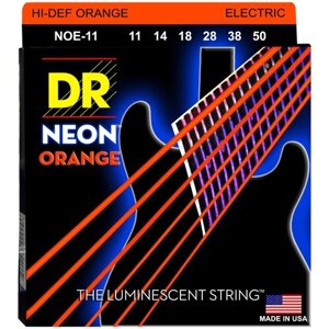 DR NOE-11 HI-DEF NEON струны для электрогитары, с люминесцентным покрытием, оранжевые 11 - 50