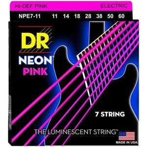 DR NPE7-10 HI-DEF NEON струны для 7-струнной электрогитары, с люминесцентным покрытием, розовые 10 - 56