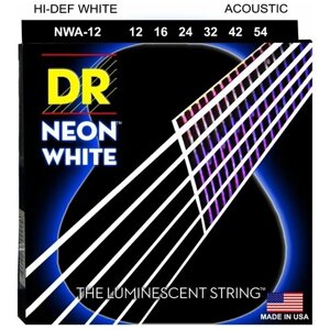 DR NWA-12 HI-DEF NEON струны для акустической гитары, с люминесцентным покрытием, белые 12 - 54