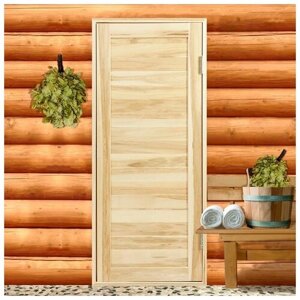 Дверь для бани и сауны из шпунтованной доски, липа Эконом 160х70 см