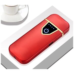 Электронная USB зажигалка ветрозащитная сенсорная подзаряжаемая подарочная, красная