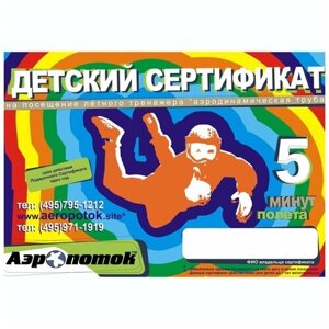 Электронный подарочный сертификат Детский 5 минут «Полет в аэротрубе Аэропоток в Кузьминках»