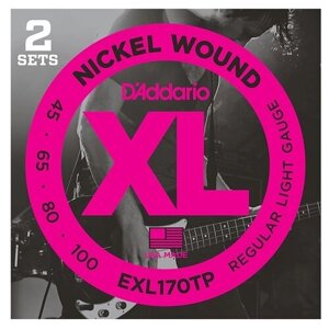 EXL170TP Nickel Wound Струны для бас-гитары, Light, 45-100, 2 комплекта, Long Scale, D'Addario