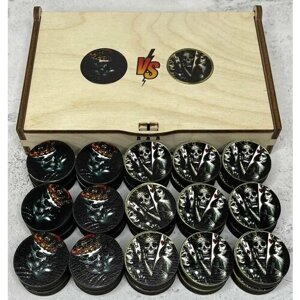 Фишки для нард и шашек "Король и Дама", размер 27 мм, комплект 30 шт, деревянные, в кейсе для хранения