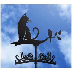 Флюгер на крышу от Arno Decor "Кот и птичка", средний: 60*41 см, черный