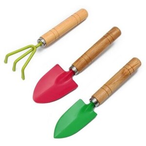 Greengo Набор садового инструмента, 3 предмета: рыхлитель, совок, грабли, длина 20 см, цвет микс, Greengo