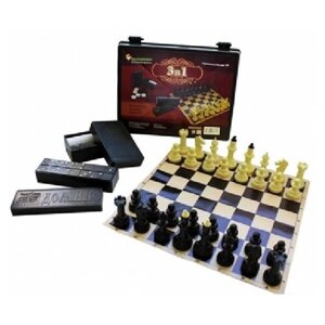 Игра 3 в 1 (шашки, домино, шахматы обиходные с шахматной доской из пвх)