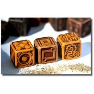 Игральные кубики Стимпанк D6, 16мм, 2 шт, Steampunk Dice игральные кости из экзотической древесины, дизайнерские дайсы шестеренки