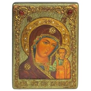 Икона аналойная Образ Казанской Божией Матери на мореном дубе 21х29 см 999-RTI-621-4m
