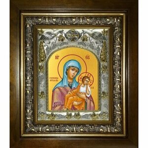 Икона Божьей Матери Старорусская, 14x18 см, в деревянном киоте 20х24 см, арт вк-5185
