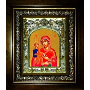 Икона Божьей Матери Троеручица 14x18 см 24x30 см в серебряном окладе в деревянном киоте, арт вк-855