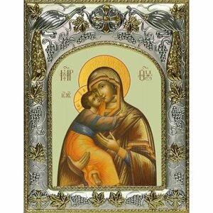 Икона Божьей Матери Владимирская 14x18 в серебряном окладе, арт вк-2689
