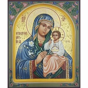 Икона Божией Матери Неувядаемый Цвет 13 на 16 см рукописная в ковчеге, арт ИРГ-586