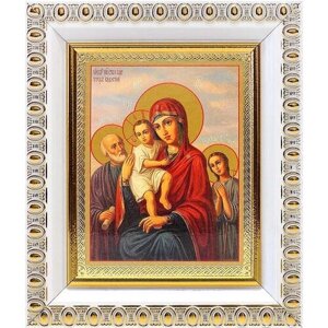Икона Божией Матери "Трех Радостей", в белой пластиковой рамке 8,5*10 см