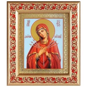 Икона Божией Матери "Умягчение злых сердец", рамка с узором 14,5*16,5 см