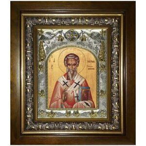 Икона Мирон Критский, святитель, 14х18 см, в окладе и киоте
