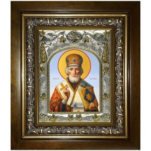 Икона Николай чудотворец, 14х18 см, в окладе и киоте