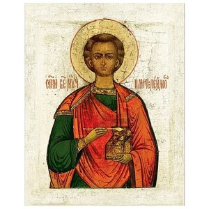 Икона Пантелеимон 12х9,5 П-02 прямая печать по левкасу, золочение #112524