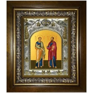 Икона Петр и Павел апостолы, 14х18 см, в окладе и киоте