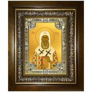 Икона Петр Московский, 18х24 см, в окладе и киоте
