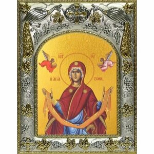 Икона Покров Пресвятой Богородицы, 14x18 в серебряном окладе, арт вк-4998