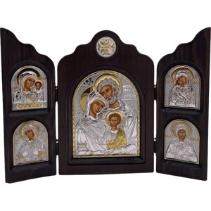 Икона Святое Семейство, триптих, 5 икон, шелкография, золотой декор, серебро, 16*24 см