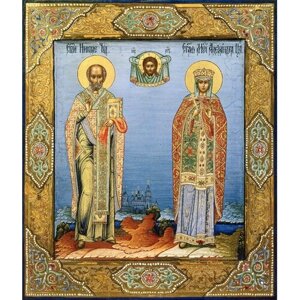 Икона святые Николай Чудотворец и Царица Александра на дереве на левкасе 19 см