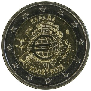 Испания 2 евро 2012 г "10 лет евро"