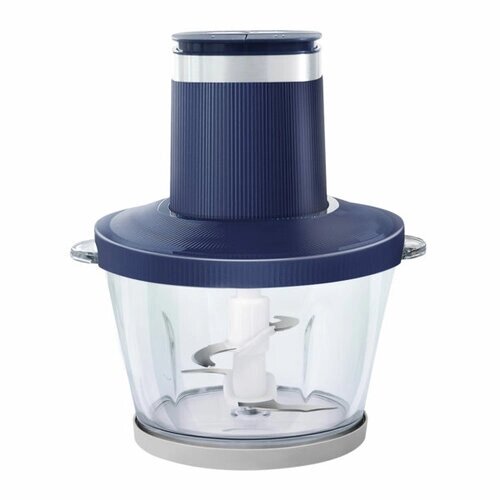 Измельчитель кухонный электрический CENTEK CT-1397 Blue, Чоппер, 600Вт, 2 скорости, стеклянная чаша 2 л, 4 лезвия, резиновое основание