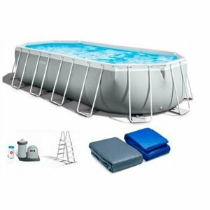 Каркасный бассейн Intex 610х305х122 см, Oval Prism Frame Pool, фильтр-насос + аксессуары