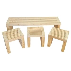 Комплект мебели (скамейка + 3 табурета), хвоя, 150х38х50 см