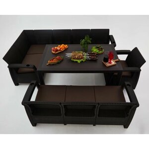 Комплект садовой мебели из ротанга Set 5+3+1+Bt, коричневые подушки
