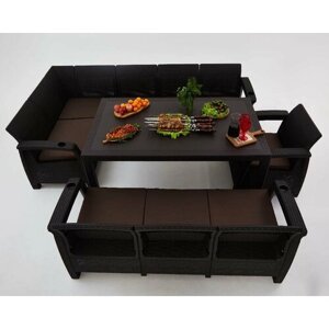 Комплект садовой мебели из ротанга Set 5+3+1+обеденный стол 160х95, с комплектом черных подушек