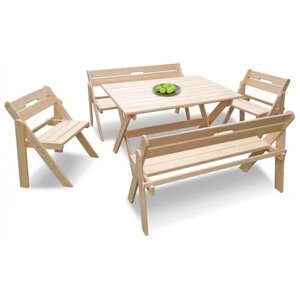 Комплект садовой мебели "на 6-8 человек" складной деревянный (Стол, Скамейки, Стулья)