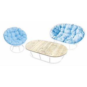 Комплект садовой мебели "Сан" без ротанга Белый / голубая подушка M-Group