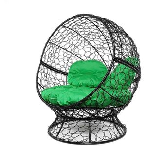 Кресло кокон Апельсин с ротангом M-Group Черное с зеленой подушкой 1400х1500х1500