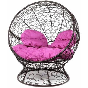 Кресло кокон Апельсин с ротангом M-Group Коричневое с розовой подушкой 1400х1500х1500