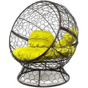 Кресло кокон Апельсин с ротангом M-Group Коричневое с желтой подушкой 1400х1500х1500