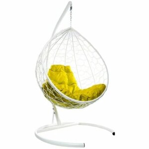 Кресло кокон M-GROUP Капля с ротангом, 98х186 см, до 120 кг белый/желтый