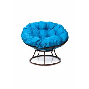 Кресло "Папасан" без ротанга коричневое / голубая подушка M-Group