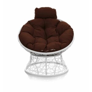 Кресло "Папасан" мини с ротангом белое / коричневая подушка M-Group