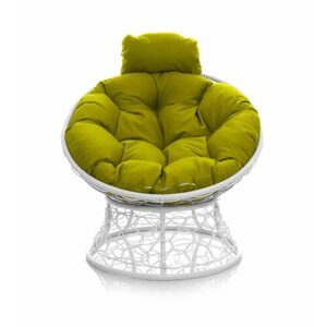 Кресло "Папасан" мини с ротангом белое / желтая подушка M-Group