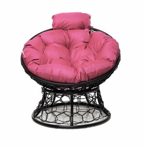 Кресло "Папасан" мини с ротангом чёрное / розовая подушка M-Group
