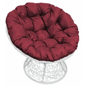 Кресло "Папасан" с ротангом белое / бордовая подушка M-Group