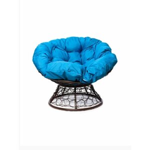 Кресло "Папасан" с ротангом черное / голубая подушка M-Group