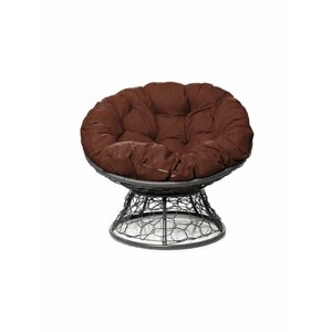 Кресло "Папасан" с ротангом серое / коричневая подушка M-Group